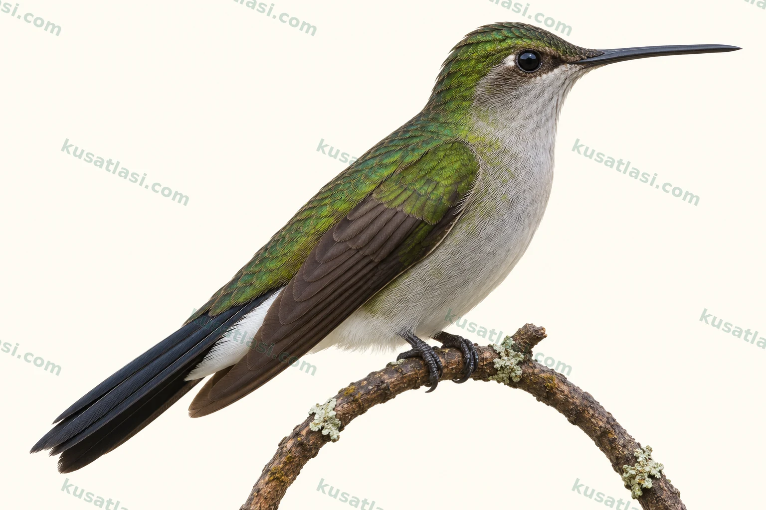 Ak Etekli Tüylü Kolibri — yetişkin dişi tüneme