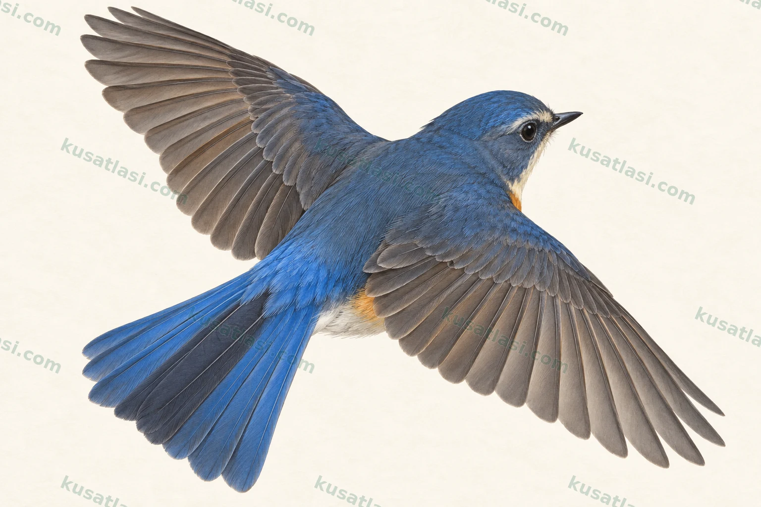 Mavi Kuyruklu Bülbül — Kanat üstü uçuş